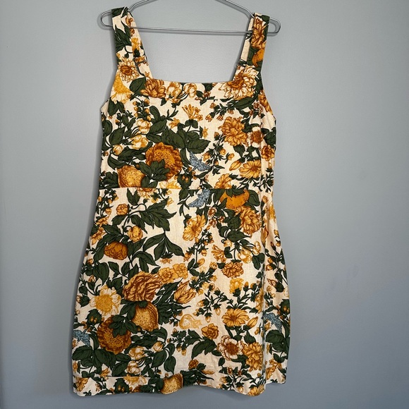 Orange Yellow with Blue Accent Linen Sundress - Picture 3 of 16